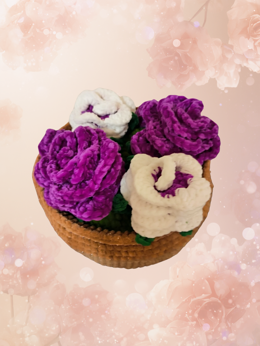 Gehäkelter Blumenkorb – Lila & Weiß